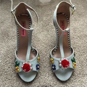 Betsey Johnson Lenox Denim peep toe stiletto sandals